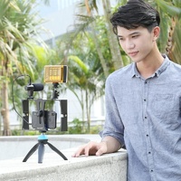 Smartphone Video Rig & Microphone Kit For Live Broadcast - Compatible With Iphone Galaxy Huawei Xiaomi Htc Lg Google And More - Blue thumbnail