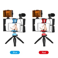 Live Broadcast Vlogging Kit With Led Light Microphone Tripod & Cold Shoe Head - Blue thumbnail