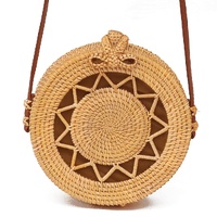 Handmade Rattan Bag Flower Pattern Autumn Design Vintage Art Beach Diagonal Bag 20X20X8Cm thumbnail