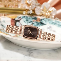 Waterproof Women Quartz Watch with Mini Dial and Steel Band - Maroon thumbnail