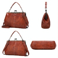 Adjustable Leather Crossbody Bag with Vintage Buckle - Red thumbnail