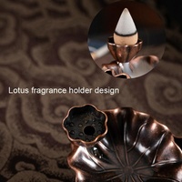 Bronze Lotus Leaf Inverted Incense Burner - Antique Indoor - Copper Colour thumbnail