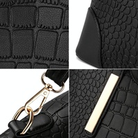 Vintage 2-in-1 Messenger Bag with Crocodile Pattern and Leather Wallet - Black thumbnail