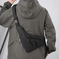 Leather Anti Theft Triangle Bag Secure Crossbody Chest Bag - Black thumbnail