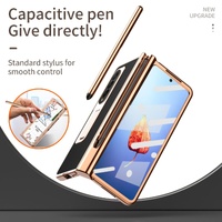 Premium Litchi Leather Hinged Phone Case for Samsung Galaxy z Fold 4 - with Pen - Blue thumbnail