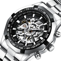 Stylish Men Automatic Mechanical Watch with Steel Band - Black thumbnail