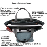 Waterproof Elastic Button Laptop Handbag - Pu Material - Grey - 13.3/14 Inch thumbnail