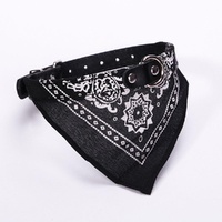 Adjustable Dog Bandana Leather Printed Soft Scarf Collar Neckerchief For Puppy Pet - Size M - Black thumbnail