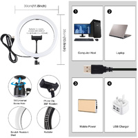 30cm Curved Surface Led Ring Light with Tripod and Phone Clamp - 10 Modes 8 Colours Usb Powered thumbnail