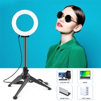 12cm Ring Light & Desktop Tripod Selfie Stick Mount with Usb Led Ring Selfie Beauty Vlogging Photography Video Lights Kit in Black thumbnail