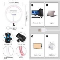 30cm Usb Dual Colour Led Ring Light with Phone Clamp - Black thumbnail