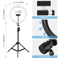 11.8 Led Ring Light with Tripod and Phone Clamp - 3 Modes Dual Colour Temperature Curved Surface - Black thumbnail