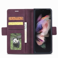 Leather Dual Side Buckle Phone Cover for Samsung Galaxy z Fold 4 - Wine Red thumbnail