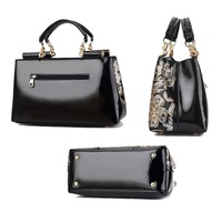 Shiny Leather Handbag with Single-sided Embroidery - Black thumbnail