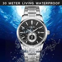 Waterproof Men Quartz Watch with Night Light - H9009b-g - Silver Black thumbnail