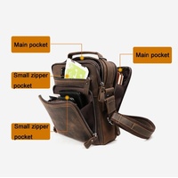 Men Large Capacity One Shoulder Leather Messenger Bag - Napa Texture Black thumbnail