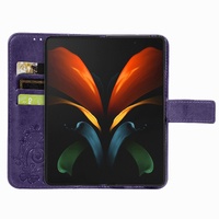 Embossed Leather Phone Case for Samsung Galaxy z Fold 4 with Four Leaf Clasp - Gray thumbnail