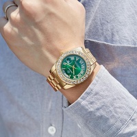Men Quartz Watch with Diamond-encrusted Roman Numeral Dial - Silver Shell Green Dial thumbnail