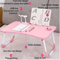 Portable Folding Desk with Fan & Lamp - Compact Design - Walnut thumbnail
