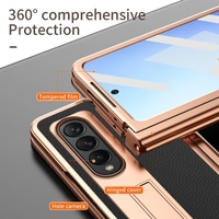 Premium Litchi Leather Hinged Phone Case for Samsung Galaxy z Fold 4 - with Pen - Black thumbnail