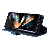 Metal Button Leather Case for Samsung Galaxy z Fold 4 / 5g - Tree Design - Blue thumbnail