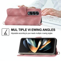 Floral Leather Phone Wallet for Samsung Galaxy z Fold 4 - Embossed - Brown thumbnail