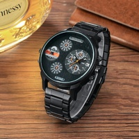 Stylish Waterproof Dual Quartz Watch with Stainless Steel Band - Orange thumbnail