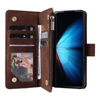 Frosted Leather Zip Wallet for Samsung Galaxy z Fold 4 - Compact and Stylish - Coffee thumbnail