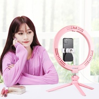10.2 Led Ring Light with Tripod and Phone Clamp - 3 Modes Dual Colour Temperature Dimmable - Pink thumbnail