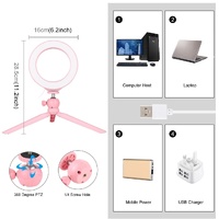 6.2 Led Ring Light with Usb 3 Modes Dimmable Cold Shoe Tripod Mount - Pink thumbnail