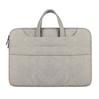 Waterproof Portable One-shoulder Handbag for 14.1 Laptops with Magic Stick & Suitcase Belt - Pu Leather Zipper Hidden Strap - Light Grey thumbnail