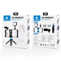 Vlogging Live Broadcast Kit With Led Fill Light Microphone Tripod Mount & Cold Shoe Head - Red thumbnail
