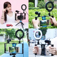 3-In-1 Vlogging Kit With Smartphone Rig Microphone And Led Ring Light - Red thumbnail