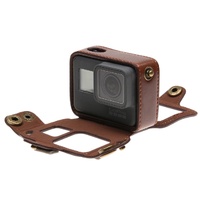 Leather Housing Case with Neck Strap and Buttons for Gopro Hero7 / 6 / 5 - Black - Brown thumbnail