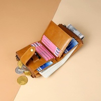 Leather Rfid Wallet with Dual Zippers - Brown thumbnail