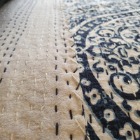Boho Blue Kantha Bedspread Coverlet - Blue thumbnail