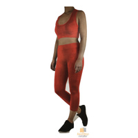 Womens CROP TOP Tank + LEGGING Pants SET Jogger Sport Party Tracksuit Gym Yoga - Red thumbnail