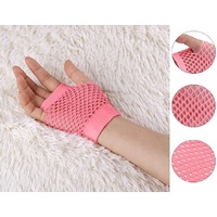 12 Pair Fishnet Gloves Fingerless Wrist Length 70s 80s Costume Party -Light Pink thumbnail