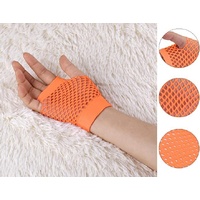 12 Pair Fishnet Gloves Fingerless Wrist Length 70s 80s Costume Party - Orange thumbnail