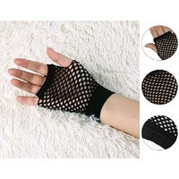 1 Pair Fishnet Gloves Fingerless Wrist Length 70s 80s Costume Party Dance - Black thumbnail