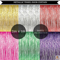 Tinsel Curtain Foil Metallic Fringe Backdrop Party Door Decorations - (200cm x 100cm) - Green thumbnail