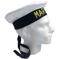 MARINE HAT Cap White BLACK Skipper Navy Sea Fancy Dress Sailor Costume Accessory thumbnail