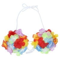HAWAIIAN BRA Luau Lei Fancy Dress Flower Bikini Top Costume Beach Dance Hula thumbnail