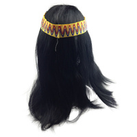 Mens INDIAN WIG Native American Fancy Dress Party Costume Hair Headdress thumbnail