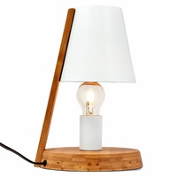 32cm Wooden Base Modern Desk Table Lamp Light Metal Shade Designer - White thumbnail