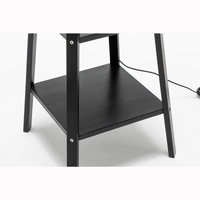 Eiffel 3 Tier Natural Wood Floor Lamp w/ Storage Shelves + Off White Linen Shade thumbnail