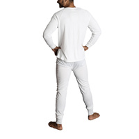 2pcs Set Mens Merino Wool Blend Long Sleeve Thermal Top & Long Johns Pants Underwear - Beige - M thumbnail