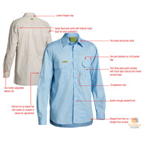 BISLEY Insect Protection Fishing Shirt Long Sleeve Casual Business Work Cotton - VRS6140_BBLB (Blue) - 6XL thumbnail