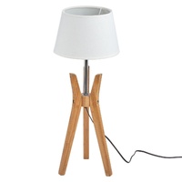 Bamboo Tripod Table Lamp Desk Modern Rustic Geo Light w Linen Shade thumbnail