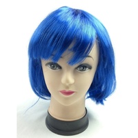 Bob Wig Costume Short Straight Fringe Cosplay Party Full Hair Womens Fancy Dress - Blue thumbnail